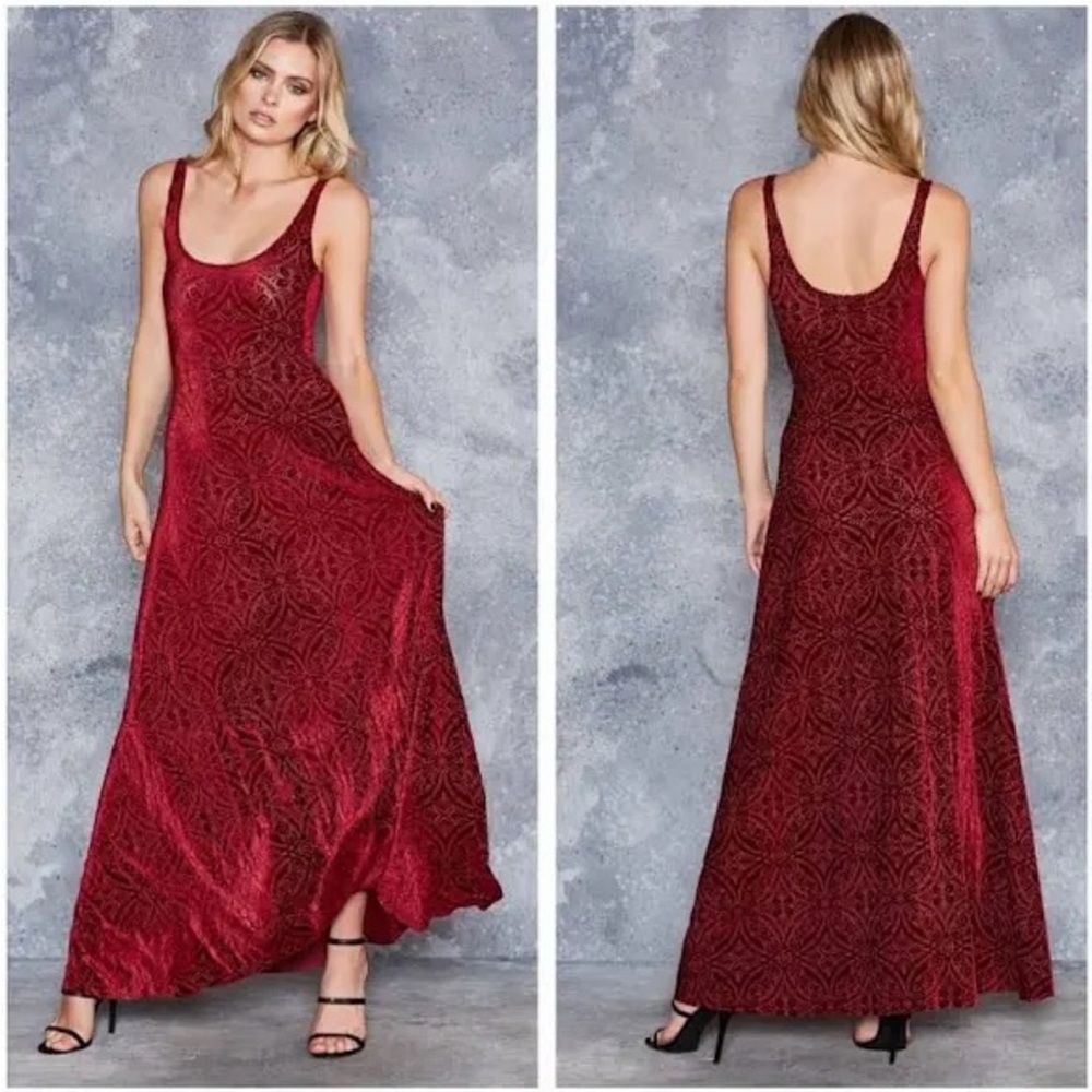 BlackMilk Wine Red Velvet Maxi Dress